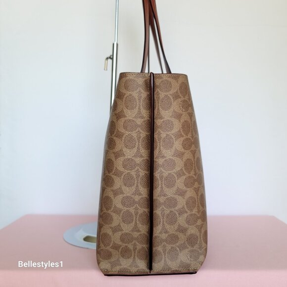 COACH Willow Large Tote In Signature Canvas with Interior Zip Pocket- Tan Rust ⭐ - Picture 8 of 16